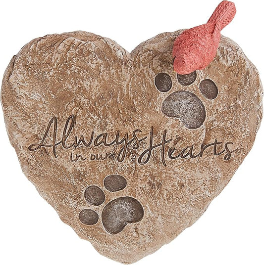 Precious Moments Garden Gifts 171460 Always in Our Hearts Decorative Resin Memorial Garden Stone with Cardinal Accent Yard Decor, Gray/Red, 8-inch Long by 7-in Wide