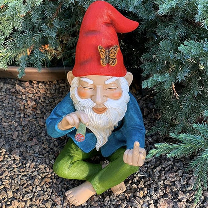 Mood Lab Funny Garden Gnome - Relaxed Smoking Statue with Middle Finger - 9.6 Inch Tall Outdoor or Indoor Decor