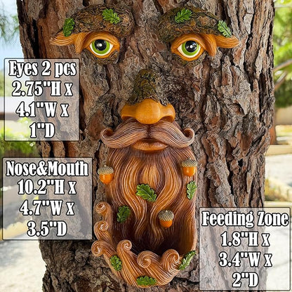 Mood Lab Tree Face Decor - Outdoor Bird Feeder with Acorns - Old Man Tree Face Garden Hugger Decoration