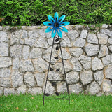 Glitzhome Wind Spinners Outdoor Windmill, 44 Inch Blue Metal Flower Wind Spinner Yard Stake with Hand Painted Glossy Finish, Outdoor Garden Lawn Patio Flowerbed Decor