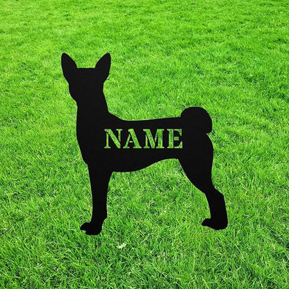 Personalized Basenji Yard Statue Stake Custom Ango Angari Metal Outdoor Garden Art Decor Barkless Dog Memorial Sculpture Figurine for Yard Garden Porch Lawn Grassland Park Farm Flowerpot Decor.