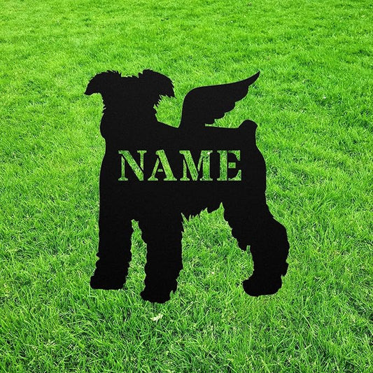 Miniature Schnauzer Angel Wings Min Schnauzer Statue Figurine Sign Memorial Ornament Metal Burial Bereavement Sympathy Marker for Yard Garden Porch Lawn Grassland Park Farm Flowerpot Decor