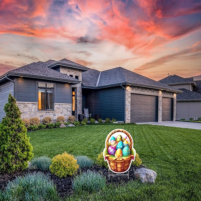 Happy Easter Classic Yard Sign Home Decor Lawn Decoration With Stakes Easter Basket