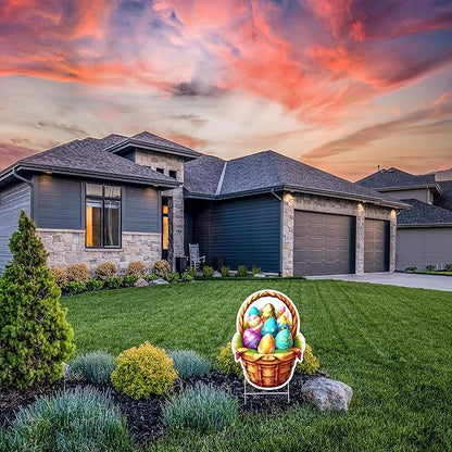 Happy Easter Classic Yard Sign Home Decor Lawn Decoration With Stakes Easter Basket