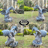 Solar Dragon Garden Statues Outdoor Lights Watering Decor, Resin Dragon Figurine with 30 LED String Lights Lawn Patio Balcony Art Decoration,Housewarming, Birthday,Mothers Day Mom Gifts