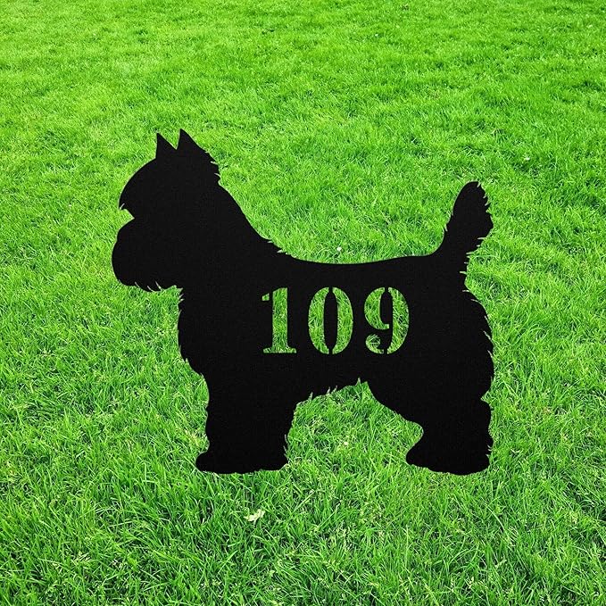 Cairn Terrier House Number Sign Yard Address Plaque Garden Lawn Stake Metal Last Name Welcome Family Name Sign Monogram Sculpture for Yard Garden Porch Lawn Grassland Park Farm Flowerpot Decor.