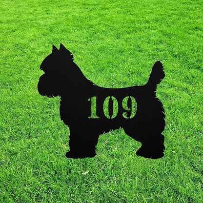 Cairn Terrier House Number Sign Yard Address Plaque Garden Lawn Stake Metal Last Name Welcome Family Name Sign Monogram Sculpture for Yard Garden Porch Lawn Grassland Park Farm Flowerpot Decor.