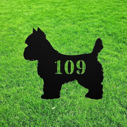 Cairn Terrier House Number Sign Yard Address Plaque Garden Lawn Stake Metal Last Name Welcome Family Name Sign Monogram Sculpture for Yard Garden Porch Lawn Grassland Park Farm Flowerpot Decor.