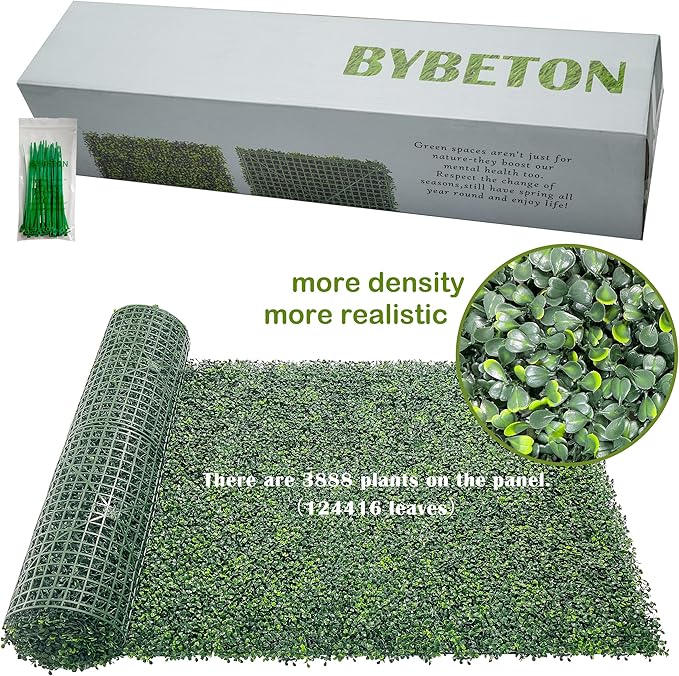 Bybeton Grass Wall Panels, 40"x120" Artificial Ivy Privacy Fence Screen for Balcony & Patio, Lush Greenery Backdrop Wall, UV-Protected Boxwood Panels for Outdoor Hedge Wall, Odorless Grass Wall Decor