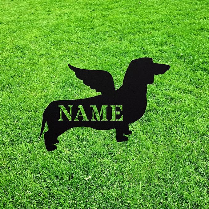 Dachshund Angel Wings Statue Figurine For Garden Memorial Ornament Metal Burial Bereavement Sympathy Gift Grave Marker for Yard Garden Porch Lawn Grassland Park Farm Flowerpot Decor.
