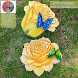 Garden Stepping Stones Outdoor Walkway – Resin Rose Flower Pavers for Path, Lawn & Backyard – Round Decorative Yard Art Decor, Friendship giveaways – Set of 2, Yellow
