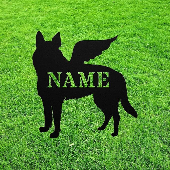 German Shepherd Angel Wings Statue Figurine For Garden Sign Memorial Ornament Metal Burial Bereavement Sympathy Gift Grave Marker for Yard Garden Porch Lawn Grassland Park Farm Flowerpot Decor.