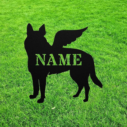 German Shepherd Angel Wings Statue Figurine For Garden Sign Memorial Ornament Metal Burial Bereavement Sympathy Gift Grave Marker for Yard Garden Porch Lawn Grassland Park Farm Flowerpot Decor.