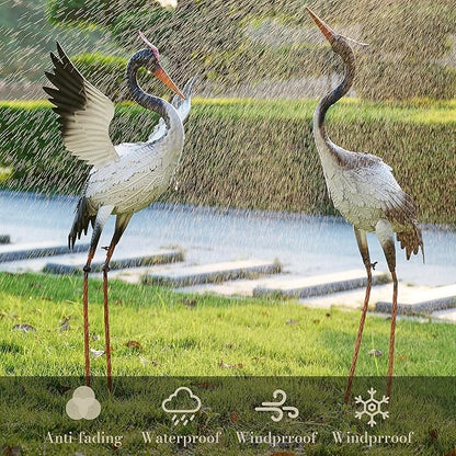 TERESA'S COLLECTIONS Yard Decorations Outdoor Garden Statues, White Metal Crane Yard Art, 33-39" Lawn Ornaments for Backyard,Outside Porch,Patio,Heron Decoy Bird Garden Decor,Set of 2,Gifts for Mom
