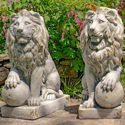 Zaer Ltd. Magnesium Pair of Lion Statues (Outdoor Safe) (27" Tall w/Ball (Set of 2))