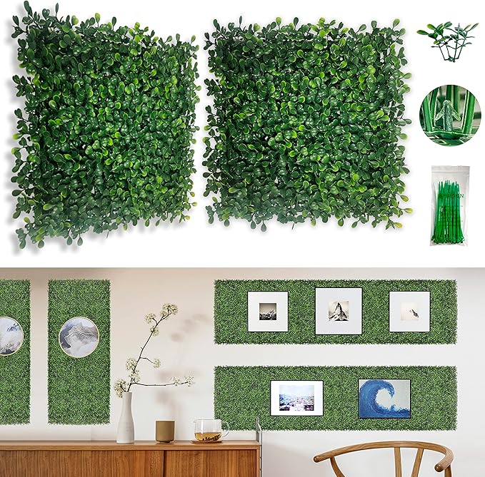 Bybeton 20-Pack Artificial Boxwood Panels, 13.9 Sq.Ft. UV-Protected Faux Grass Wall Backdrop, Thick Greenery Hedge for Outdoor Privacy Fence, Garden, Patio & Indoor Wall Decor