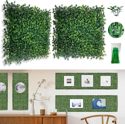 Bybeton 20-Pack Artificial Boxwood Panels, 13.9 Sq.Ft. UV-Protected Faux Grass Wall Backdrop, Thick Greenery Hedge for Outdoor Privacy Fence, Garden, Patio & Indoor Wall Decor