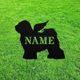 Tibetan Terrier Angel Wings Statue Figurine For Garden Sign Memorial Metal Burial Bereavement Sympathy Gift Grave Marker for Yard Garden Porch Lawn Grassland Park Farm Flowerpot Decor.