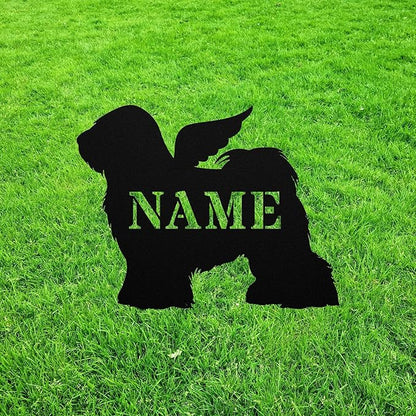 Tibetan Terrier Angel Wings Statue Figurine For Garden Sign Memorial Metal Burial Bereavement Sympathy Gift Grave Marker for Yard Garden Porch Lawn Grassland Park Farm Flowerpot Decor.