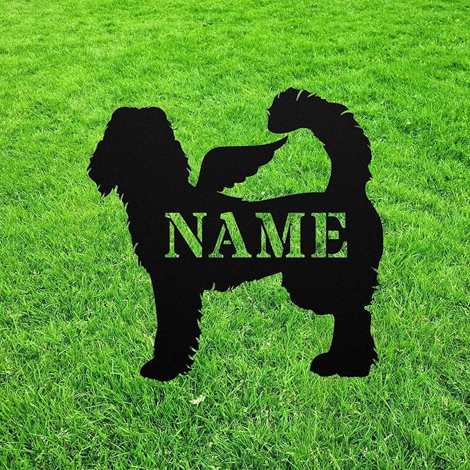 Labradoodle Angel Wings Statue Figurine For Garden Sign Memorial Ornament Metal Burial Bereavement Sympathy Gift Grave Marker for Yard Garden Porch Lawn Grassland Park Farm Flowerpot Decor.