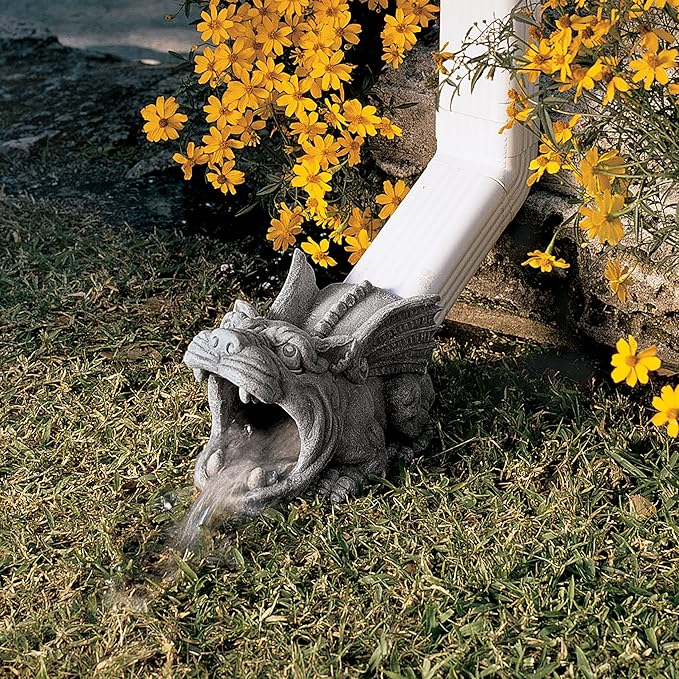 Design Toscano Roland the Gothic Gargoyle Gutter Guardian Rain Downspout Extension Outdoor Statue, 10 Inch Long, Cast Stone Resin, Grey Stone Finish