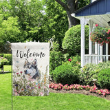 Spring Summer Garden Flag Floral Husky Yard Flag Flower Dog Garden Flags for Outside Small Outdoor Welcome Flags 12x18 Double Sided