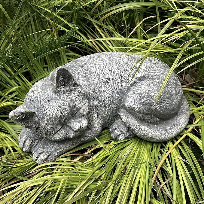 GENUINQ Garden Sleeping Cat Memorial Stone Cat Grave Marker Remembrance Kitten Statues for Garden,Patio,Lawn,Grave Decor Pet Sympathy Gift
