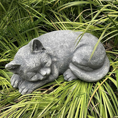GENUINQ Garden Sleeping Cat Memorial Stone Cat Grave Marker Remembrance Kitten Statues for Garden,Patio,Lawn,Grave Decor Pet Sympathy Gift