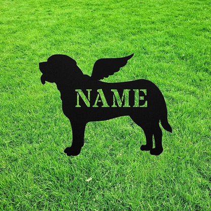 English Mastiff Angel Wings Statue Figurine For Garden Sign Memorial Metal Burial Bereavement Sympathy Gift Grave Marker for Yard Garden Porch Lawn Grassland Park Farm Flowerpot.