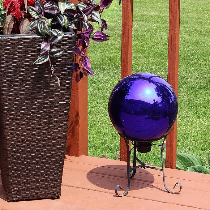 Sunnydaze 10-Inch Gazing Ball for Garden - Glass Gazing Globe with Mirrored Stainless Steel Finish - Blue
