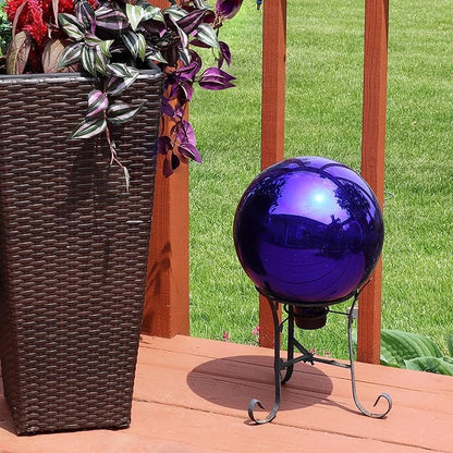 Sunnydaze 10-Inch Gazing Ball for Garden - Glass Gazing Globe with Mirrored Stainless Steel Finish - Blue