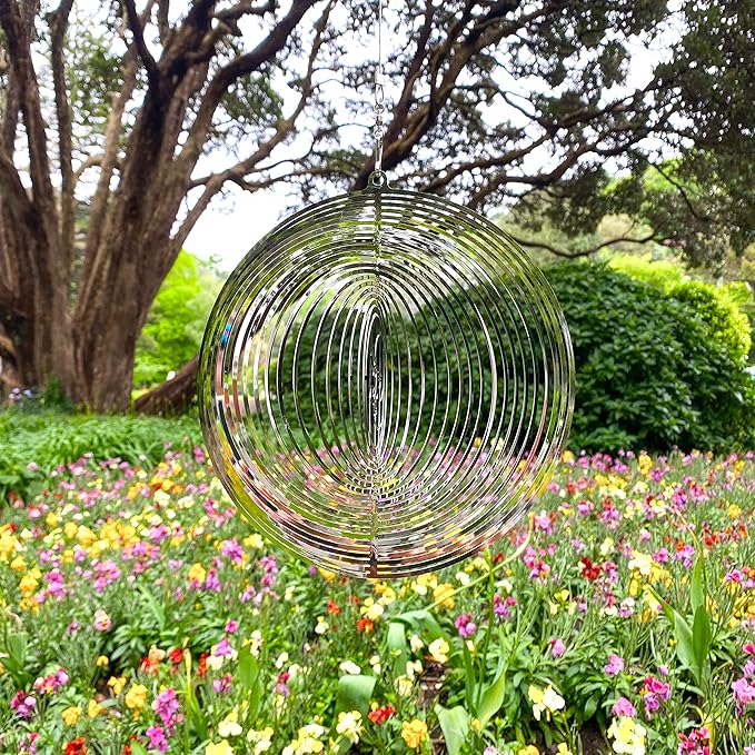 Wind Spinner Metal Garden Spinners Outdoor Garden Art for Backyard Outdoor Hanging Decor and Spinners for Yard and Garden Ornaments 3D Shape (Silver Sun & Moon)