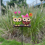 Metal Owl Couple Garden Stakes, Hand Painted 3D Yard Art, Colorful Outdoor Lawn Ornaments Sculpture Decor, Gift for Family and Couple (Small)