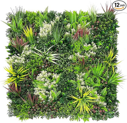 ODTORY Artificial Plant Wall Panels: 20"×20" 12P UV-Anti Faux Grass Wall Backdrop Boxwood Ivy Fence Privacy Screen Fake Greenery Leaf Hedge for Outdoor,Indoor,Garden,Backyard and Home Decor