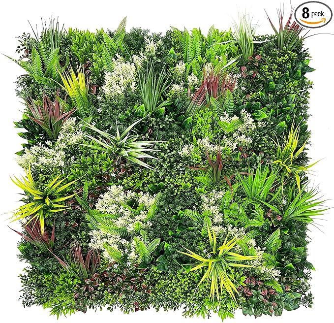 ODTORY Artificial Plant Wall Panels: 20"×20" 8P UV-Anti Faux Grass Wall Backdrop Boxwood Ivy Fence Privacy Screen Fake Greenery Leaf Hedge for Outdoor,Indoor,Garden,Backyard and Home Decor