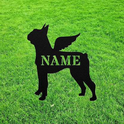 Boston Terrier Angel Wings Statue Figurine For Garden Sign Memorial Metal Burial Bereavement Sympathy Gift Grave Marker for Yard Garden Porch Lawn Grassland Park Farm Flowerpot Decor.