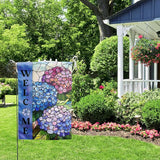 Hydrangea Spring Summer Garden Flag for Outside Stained Glass Flower Yard Decor 12x18 Double Sided Blue Floral Welcome Outdoor Banner