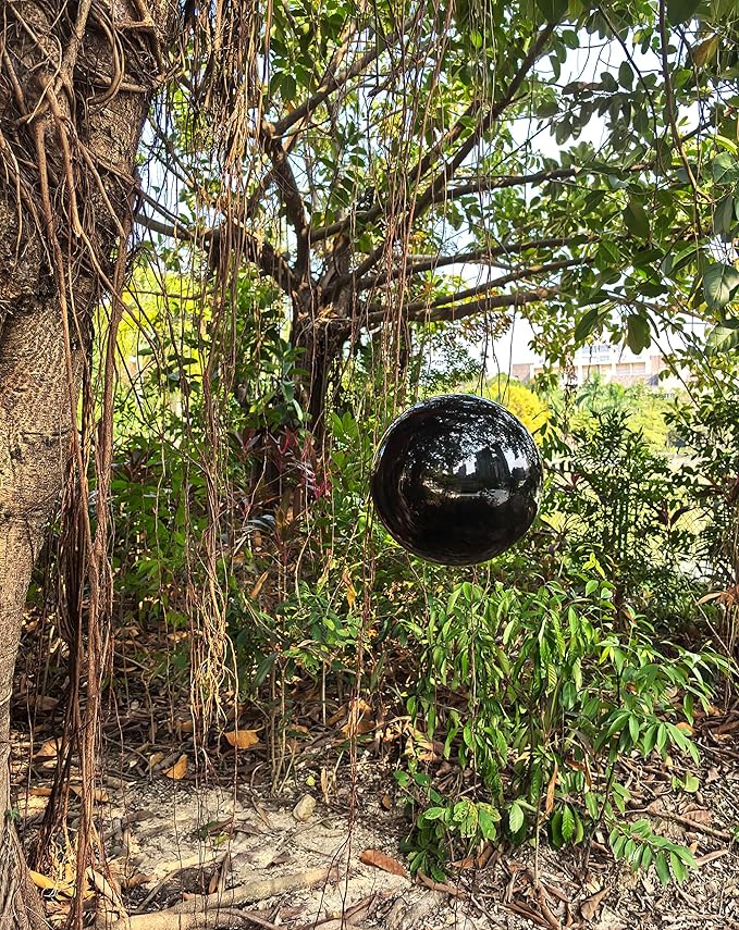 Gazing Ball for Garden Decor - 8-Inch Hollow Metal Sphere for Outdoor & Indoor Use, Patio, Yard, Flower Bed Accent Piece (Black)