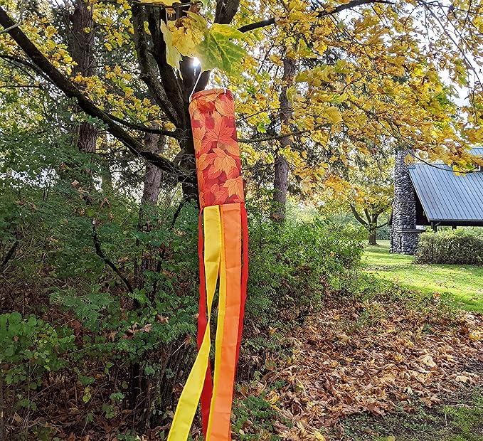 Madrona Brands Fall Leaves Windsock | Durable Outdoor Hanging Wind Decoration | Patio, Porch, Yard | 48 Inch