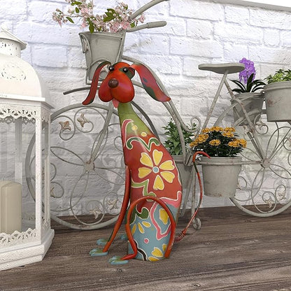 Deco 79 Metal Dog Decorative Garden Sculpture Indoor Outdoor Garden Statue with Floral Pattern, Outdoor Sculpture 12" x 6" x 17", Multi Colored
