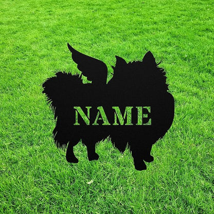 Pomeranian Angel Wings Statue Figurine For Garden Sign Memorial Ornament Metal Burial Bereavement Sympathy Gift Grave Marker for Yard Garden Porch Lawn Grassland Park Farm Flowerpot Decor.