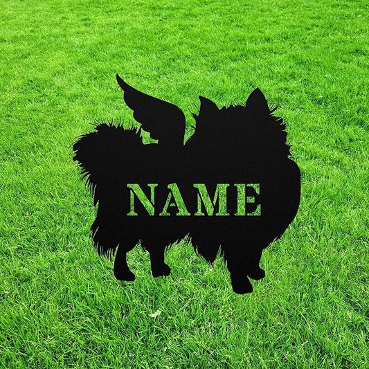 Pomeranian Angel Wings Statue Figurine For Garden Sign Memorial Ornament Metal Burial Bereavement Sympathy Gift Grave Marker for Yard Garden Porch Lawn Grassland Park Farm Flowerpot Decor.