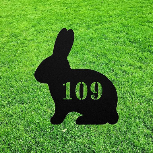 Rabbit House Number Sign Yard Address Plaque Garden Lawn Stake Metal Last Name Welcome Family Name Sign Monogram Sculpture Front for Yard Garden Porch Lawn Grassland Park Farm Flowerpot Decor.