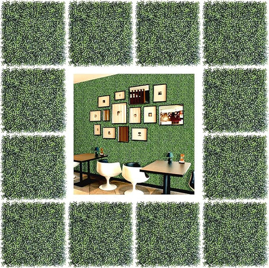 Bybeton 12 Pack 20"x20" Artificial Grass Wall Panels, 4-Layer UV Protected Boxwood Panels, Faux Greenery Wall Backdrop for Outdoor Indoor Privacy Fence Screen, Garden, Balcony & Backyard Decor