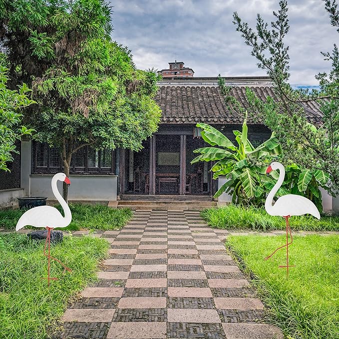 Galashield White Flamingo Yard Decorations Pack of 2 Flamingo Decor Ornaments for Outdoor Lawn and Garden