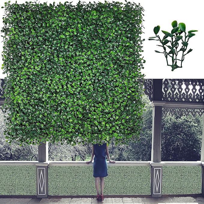 ODTORY Artificial Grass Wall Panels,20X20 in 6P UV-Anti Greenery Boxwood Panels for Indoor Outdoor Green Wall Decor & Ivy Fence Covering Privacy